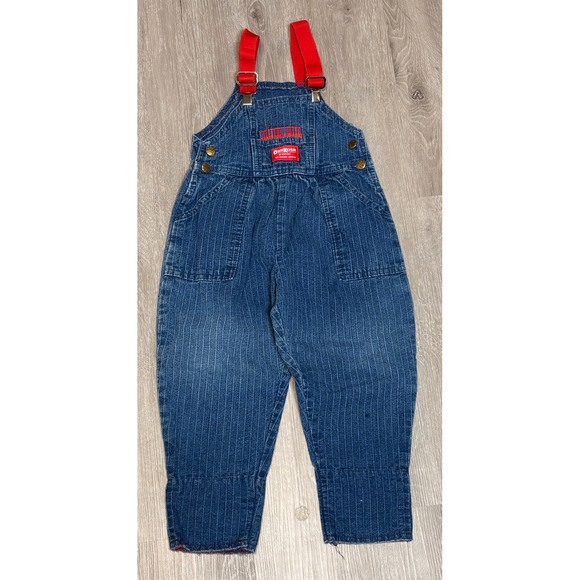 OshKosh B'gosh Other - Vintage OshKosh Bgosh Pinstripe Denim Overalls Red Straps Kids Sz 3T Made in USA